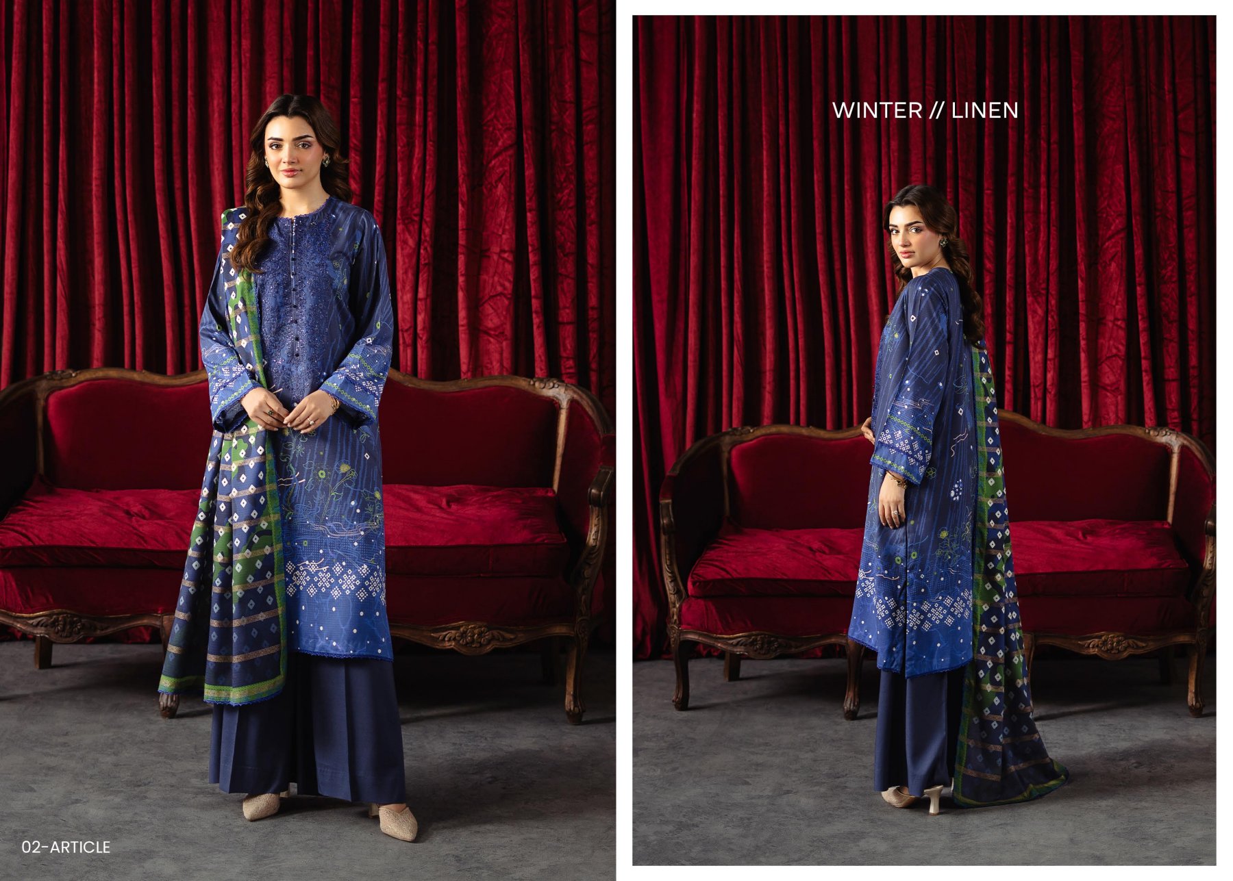 SAHA 3-PIECES LUXURY LINEN STITCHED - 021